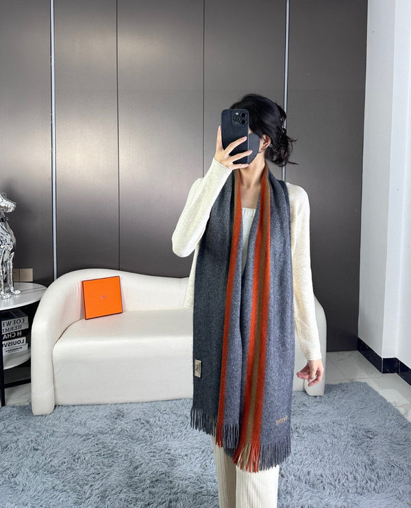 Scarf 180 CM In Charcoal Grey Mix Red Khaki Green Cashmere 401088