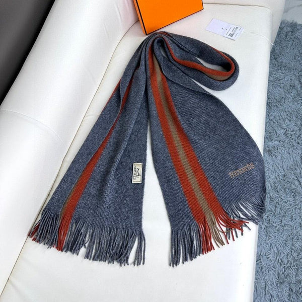 Scarf 180 CM In Charcoal Grey Mix Red Khaki Green Cashmere 401088