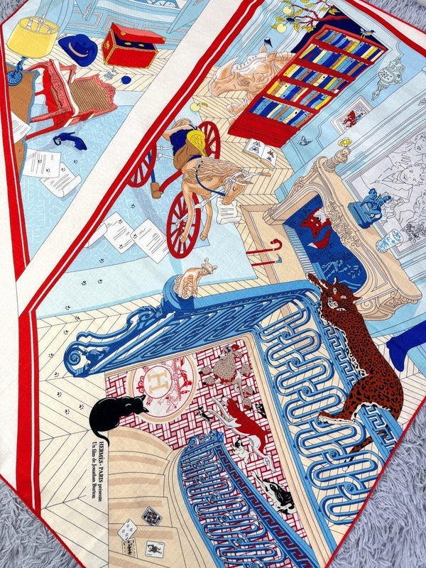 Mystere Au 24 Scarf 135 CM Light Jade Blue Colorful Cashmere And Silk