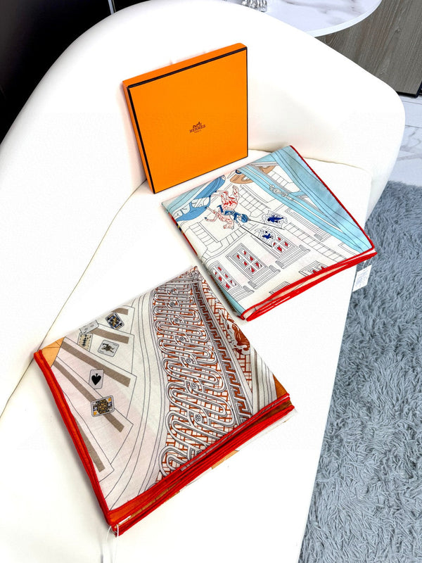 Mystere Au 24 Scarf 135 CM Light Jade Blue Colorful Cashmere And Silk