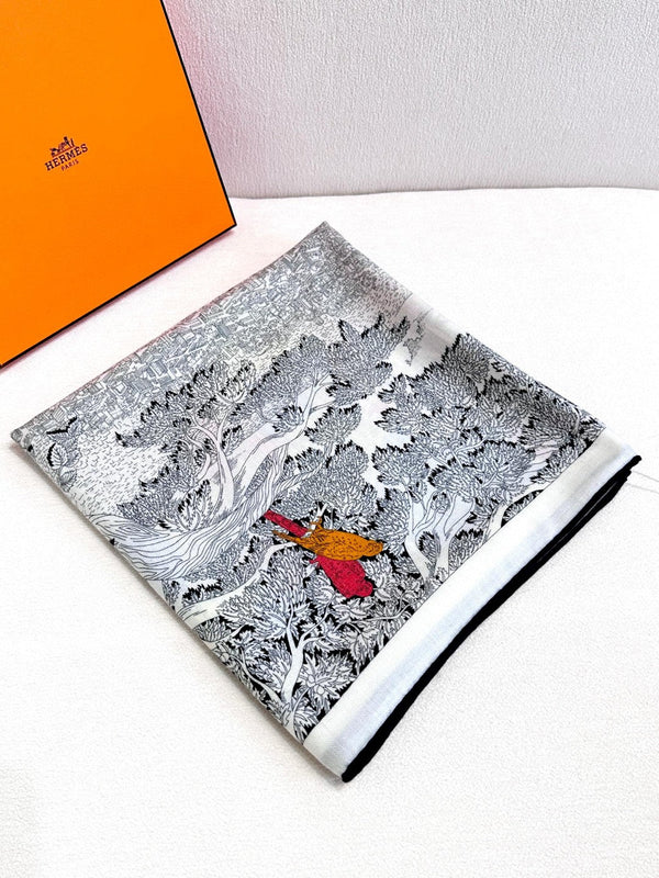 Square Scarf 135CM In Black White Colorful Cashmere And Silk