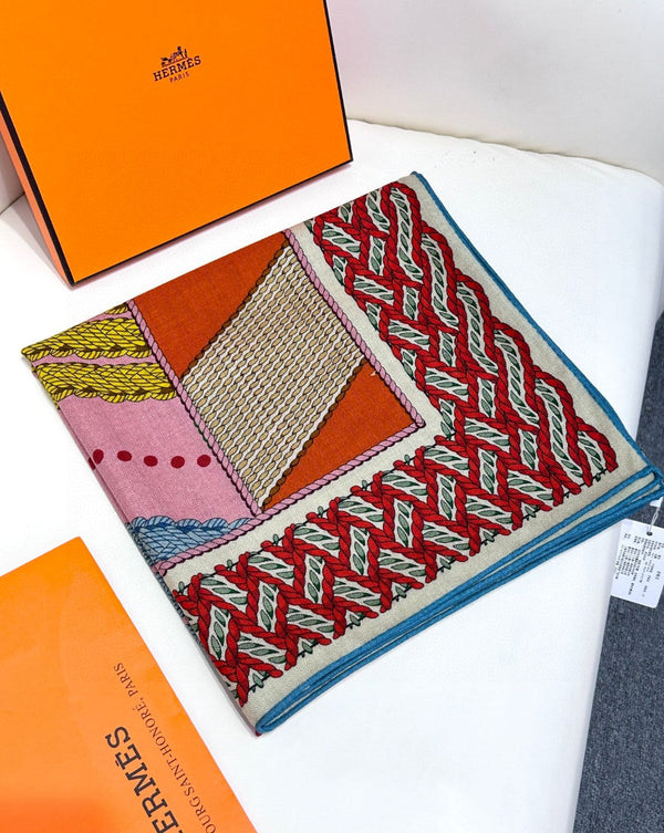 Dressage Tressage Shawl 140 CM In Red Yellow Colorful Silk