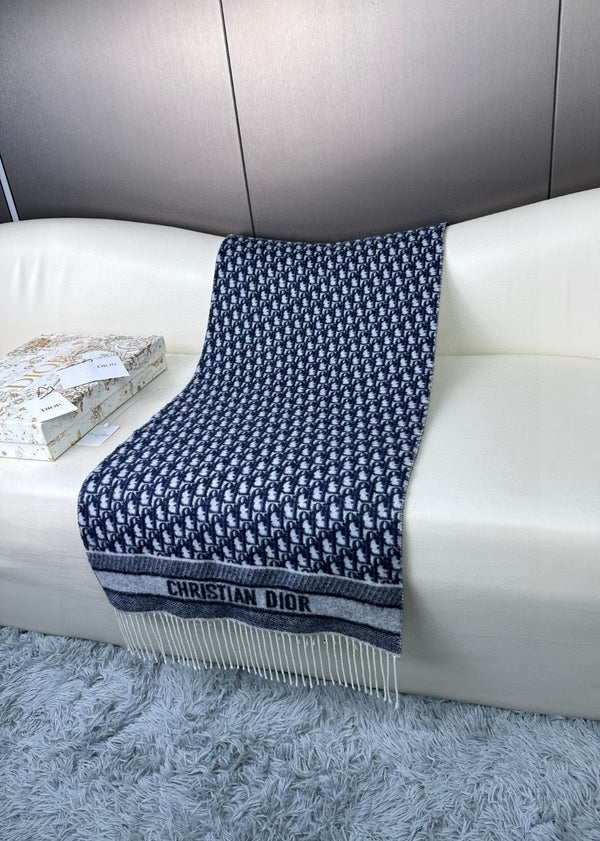 SCIARPA IN CASHMERE MONOGRAM BLU NAVY 413719