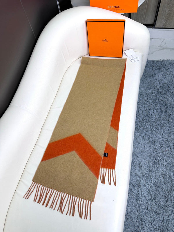 Scarf 190 CM Orange Mix Light Brown Wool Soft