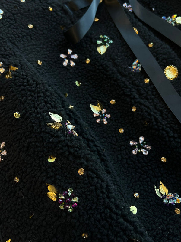 Giacca girocollo CC 25C con fiocco e spalline in lana nera 212350