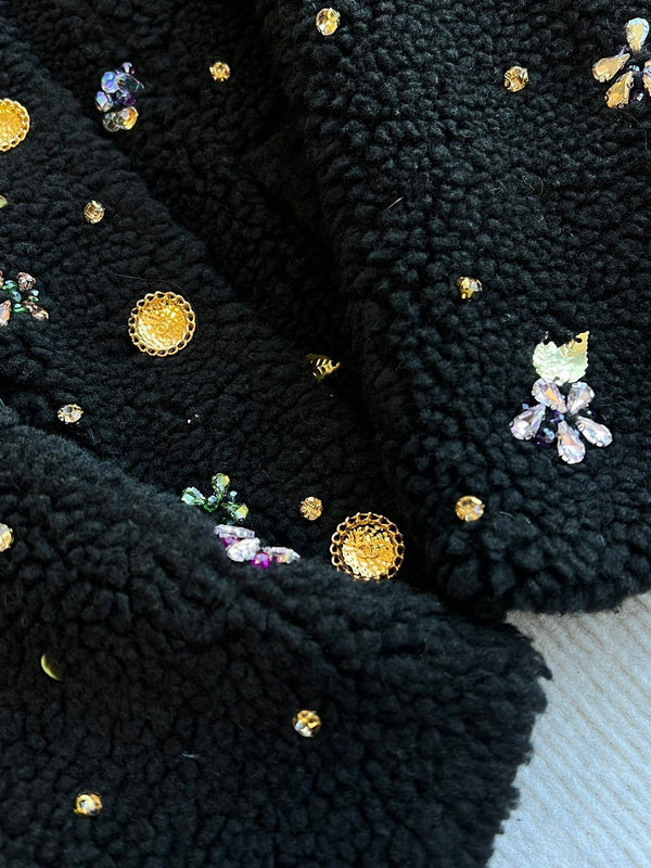 Giacca girocollo CC 25C con fiocco e spalline in lana nera 212350