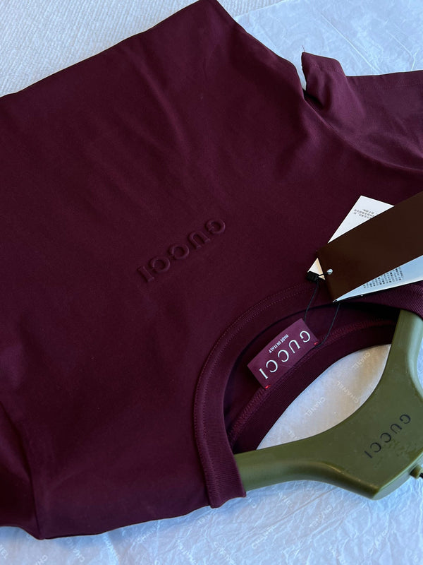 Gucci 25 Three-dimensional Embossed Letter Short-sleeved Top Red Cotton