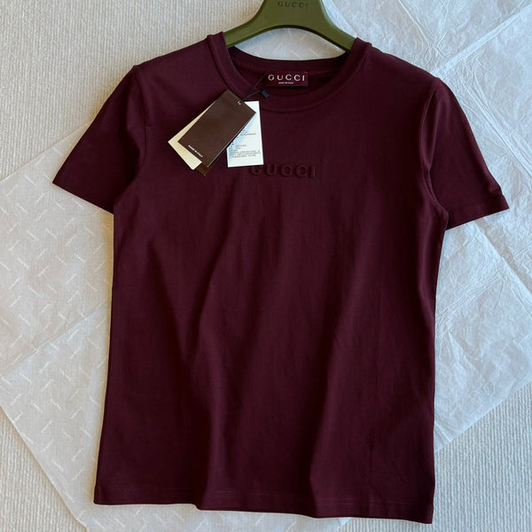 Gucci 25 Three-dimensional Embossed Letter Short-sleeved Top Red Cotton