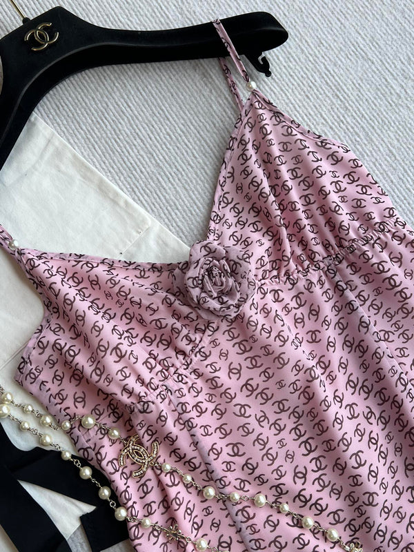 CC Suspender Dress Pink Polyester Linen