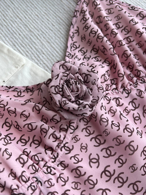 CC Suspender Dress Pink Polyester Linen