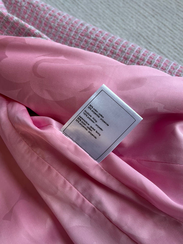 CC 25SS Lace-up Jacket Pink Sequins Tweed 235919