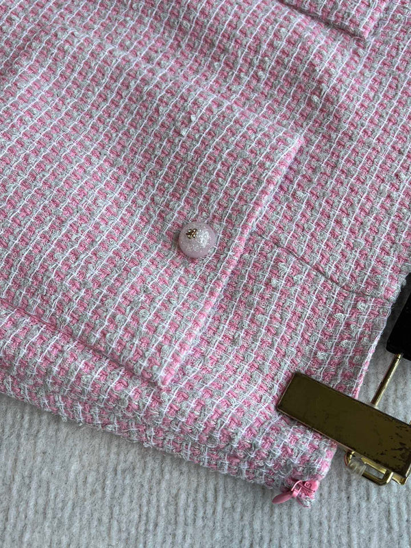 CC 25SS Lace-up Skirt Pink Sequins Tweed 235920