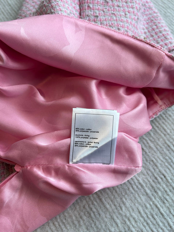 CC 25SS Lace-up Jacket Pink Sequins Tweed 235919