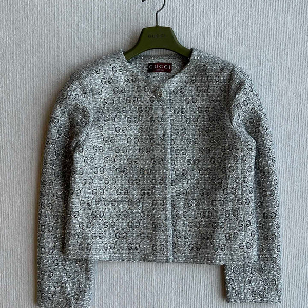 Gucci 25 Diamond Round Neck Jacket Gray Viscose