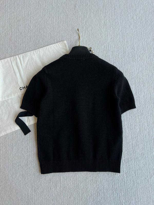 CC 25SS Short Sleeves Flower Knitted In Black Wool 229493