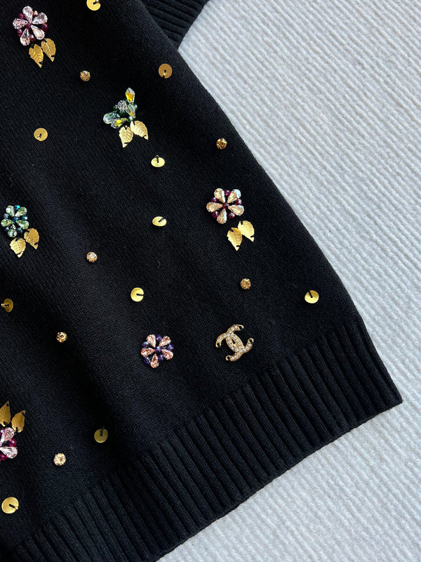 CC 25SS Short Sleeves Flower Knitted In Black Wool 229493