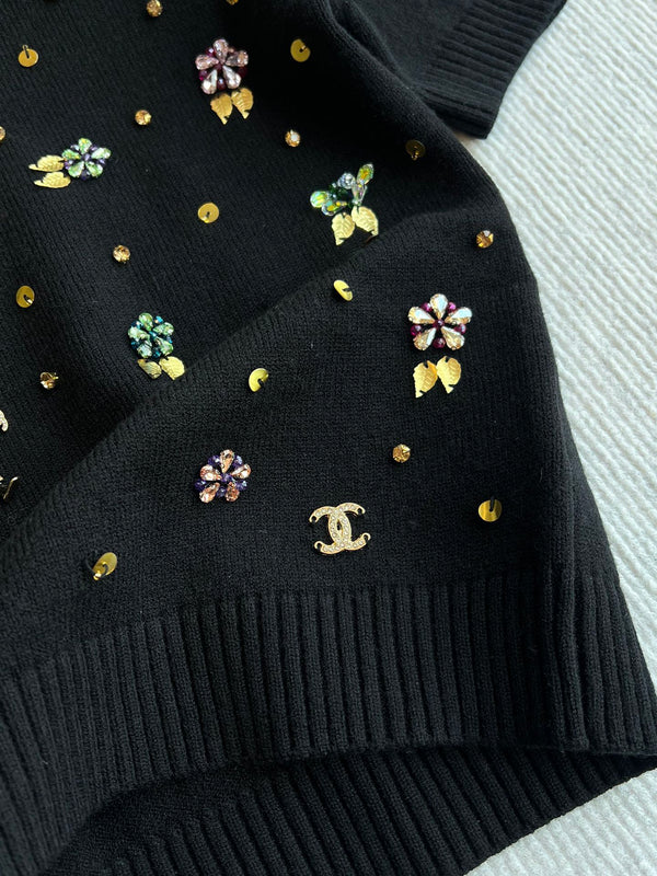 CC 25SS Short Sleeves Flower Knitted In Black Wool 229493