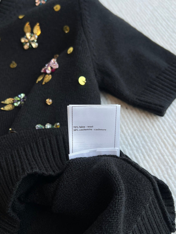 CC 25SS Short Sleeves Flower Knitted In Black Wool 229493