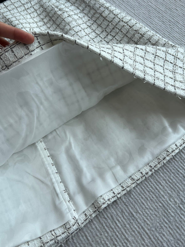 CC 25 Tweed Plaid Skirt White Cotton Polyester 244374