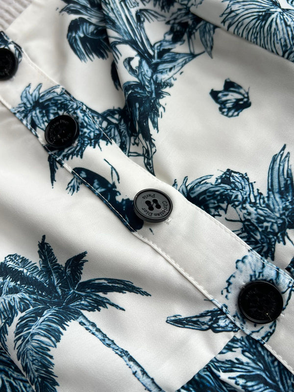 CD 25 Pattern Printed Suspender Dress White Blue Cotton Polyester