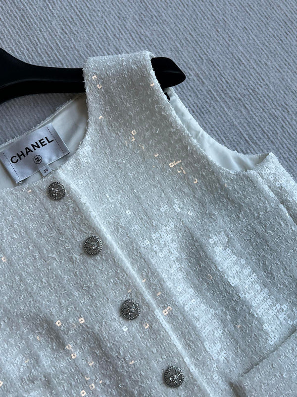 CC 25 Tweed Set Vest White Cotton Polyamide 251650