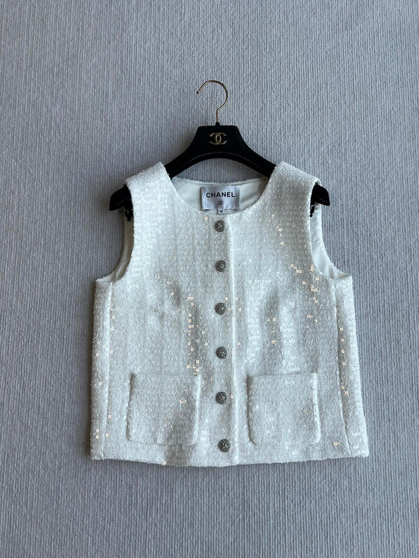 CC 25 Tweed Set Vest White Cotton Polyamide 251650