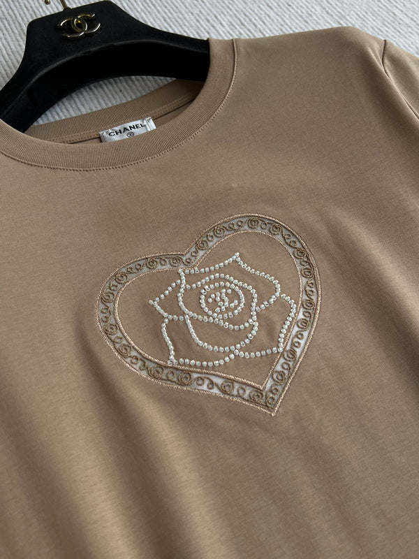 CC 25 Embroidered Beaded Short Sleeve Top Cotton