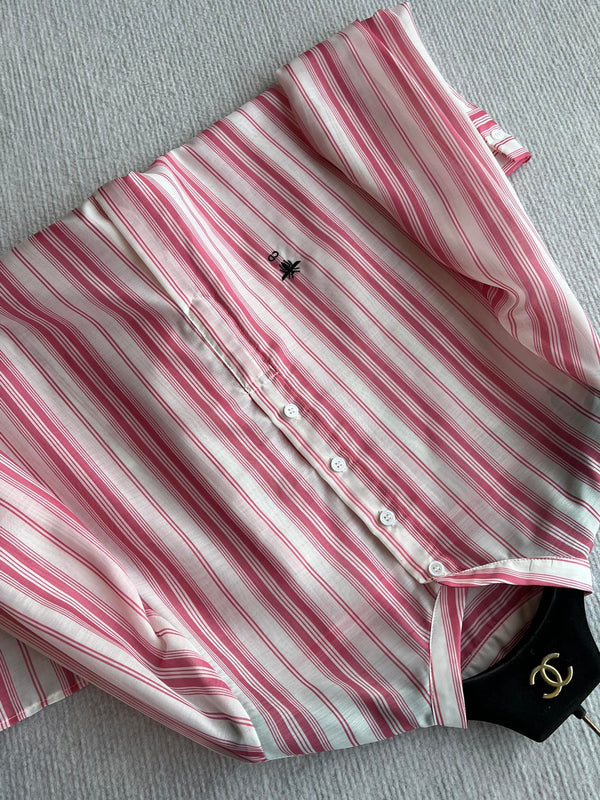 CD 25 Striped Shirt Pink White Cotton