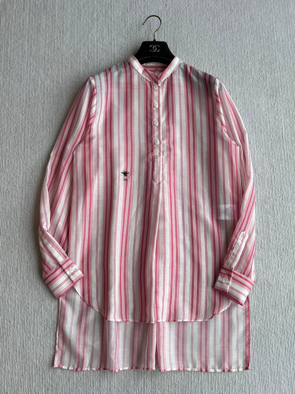 CD 25 Striped Shirt Pink White Cotton