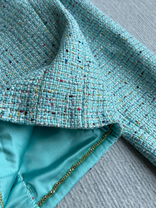 CC 25 Coat Blue-Green Round-Neck Wool Acrylic