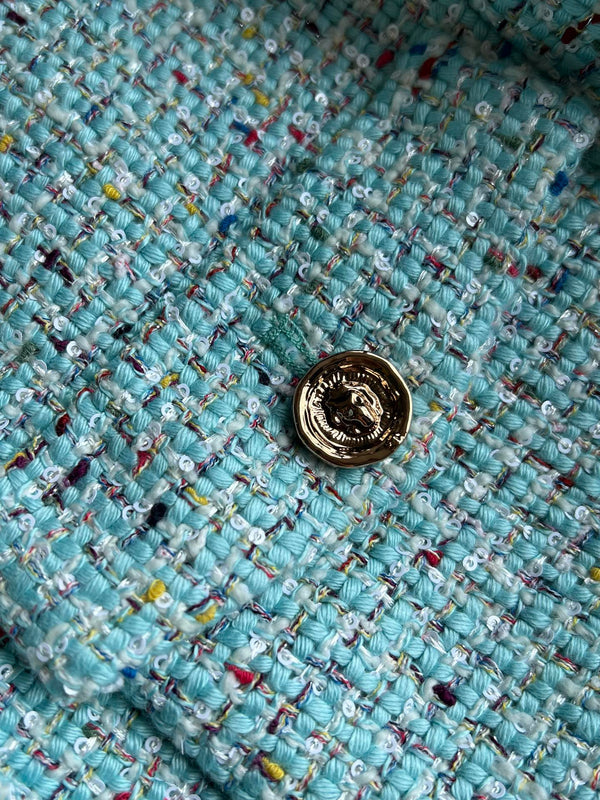 CC 25 Coat Blue-Green Round-Neck Wool Acrylic