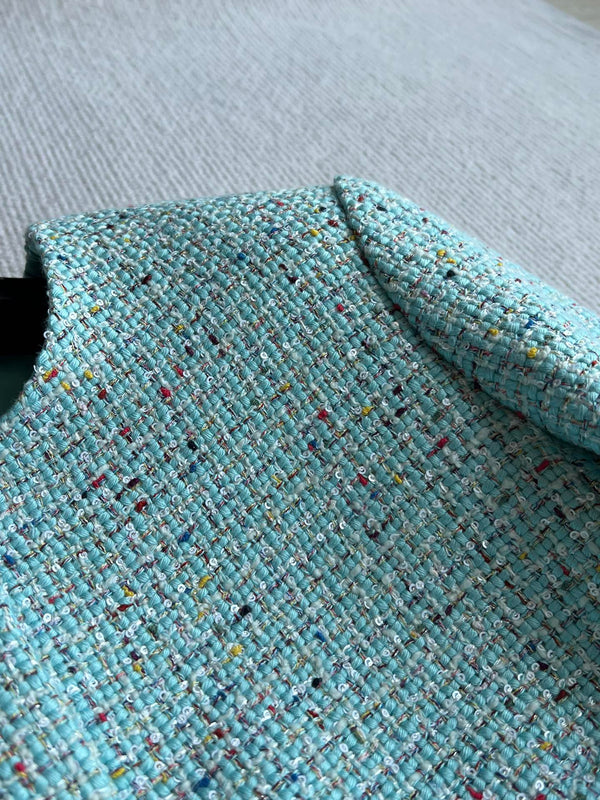CC 25 Coat Blue-Green Round-Neck Wool Acrylic