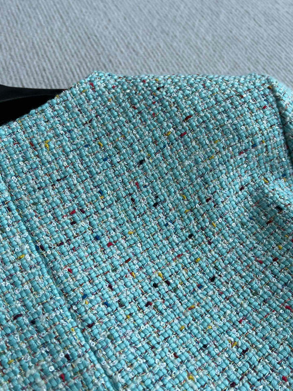 CC 25 Coat Blue-Green Round-Neck Wool Acrylic
