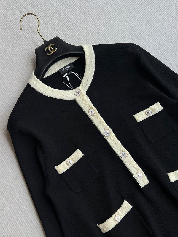 CC 25A Babydoll Dress Viscose Pure Black With White Threaded Edging  277247