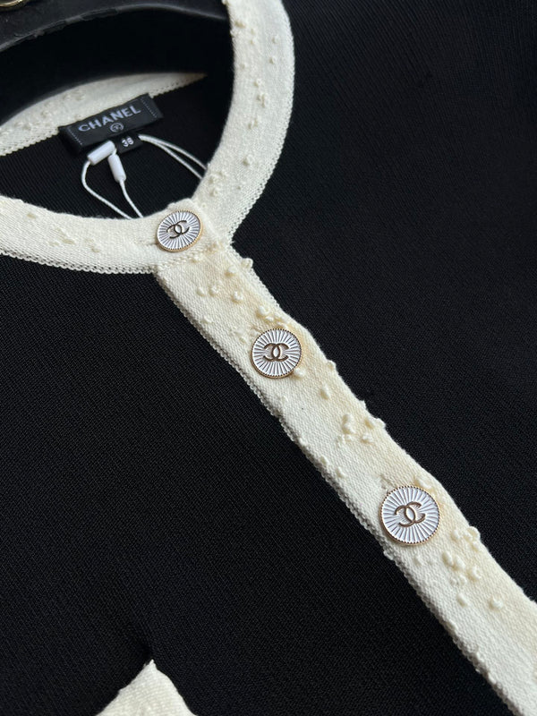 CC 25A Babydoll Dress Viscose Pure Black With White Threaded Edging  277247