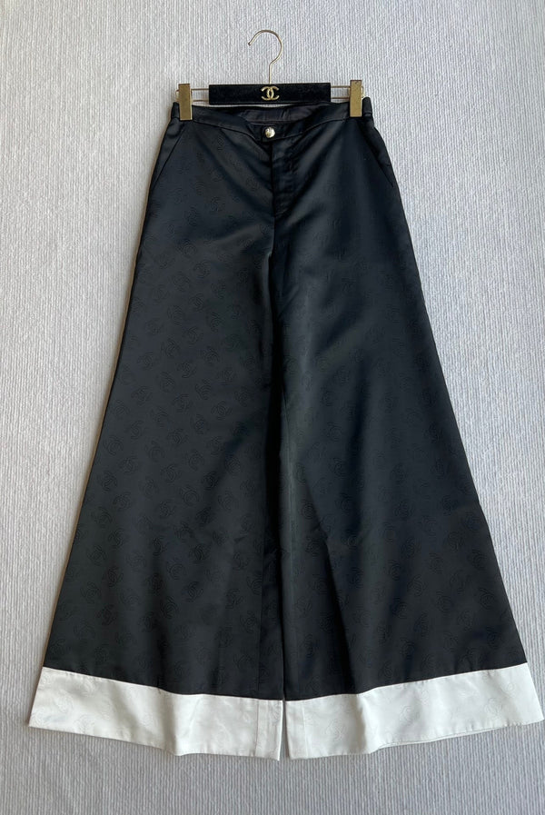 CC 25SS Double C Plaid Wide-Leg Pants In Black and White Silk 277145