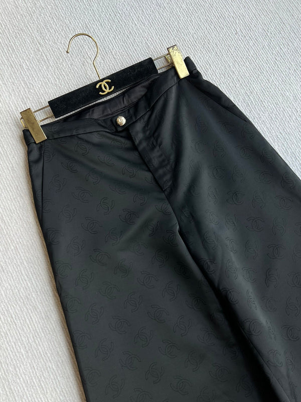 CC 25SS Double C Plaid Wide-Leg Pants In Black and White Silk 277145