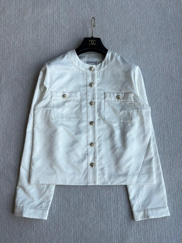 CC 25SS Round Neck Jacket in White Silk Jacquard  277155