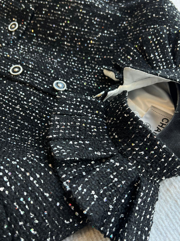 Giacca con paillettes CC 25 in tweed nero 277169