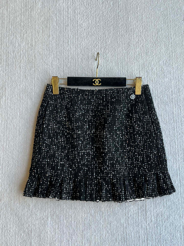 Gonna con paillettes CC 25 in tweed nero 277170