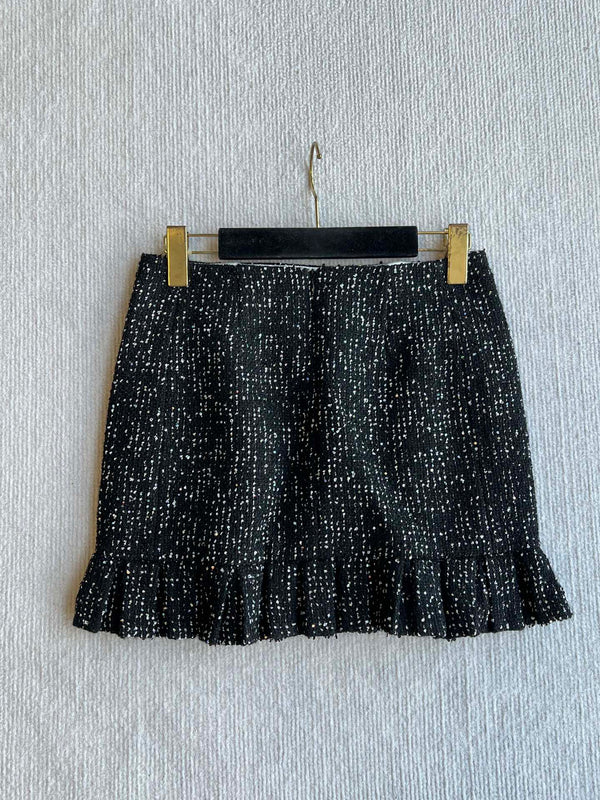 Gonna con paillettes CC 25 in tweed nero 277170