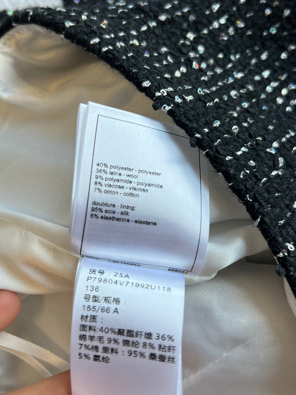 Gonna con paillettes CC 25 in tweed nero 277170