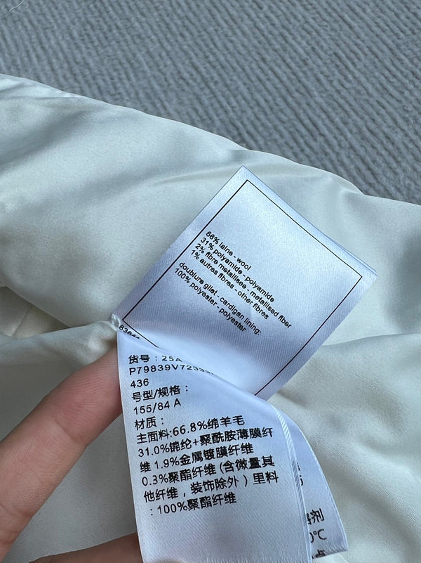 CC 25A Classic Round Collar Vest Jacket In Light Orange Pink Tweed 277181