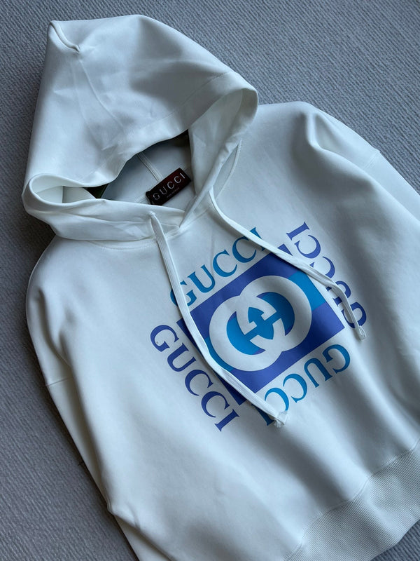 Gucci 2025 Hooded Sweater White Blue Cotton 286045