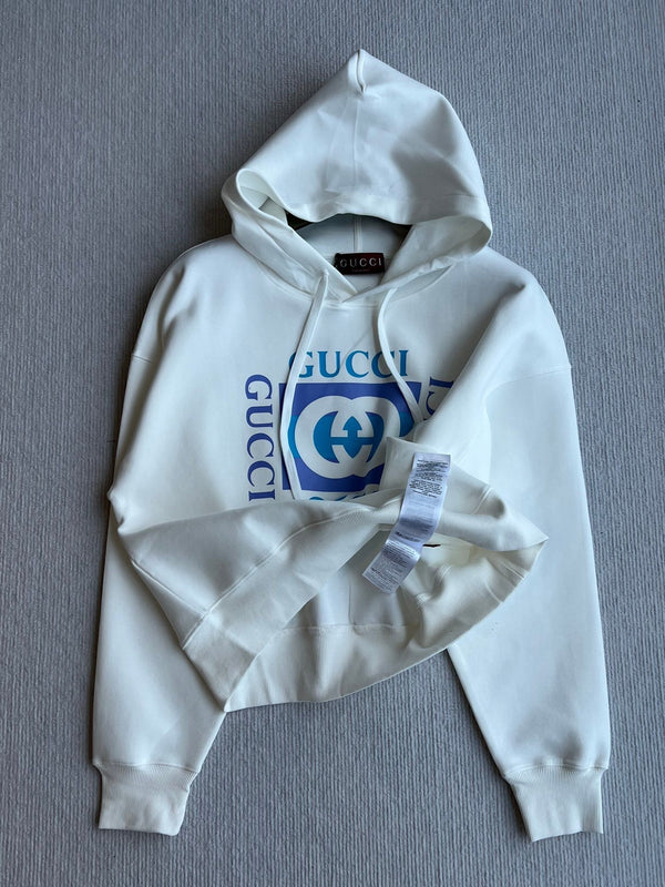 Gucci 2025 Hooded Sweater White Blue Cotton 286045
