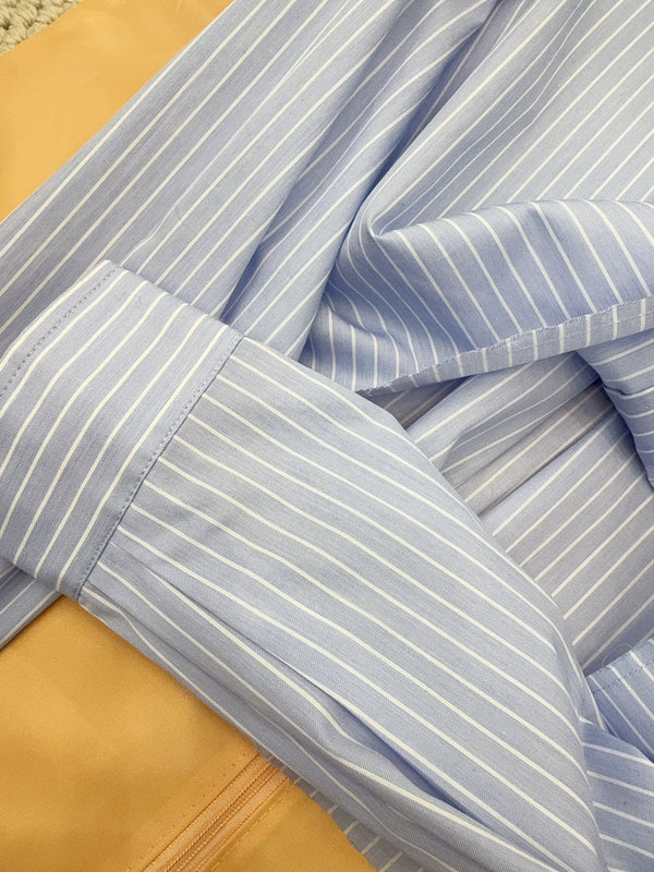 Miumiu 2025 Striped Short Shirt Blue Cotton