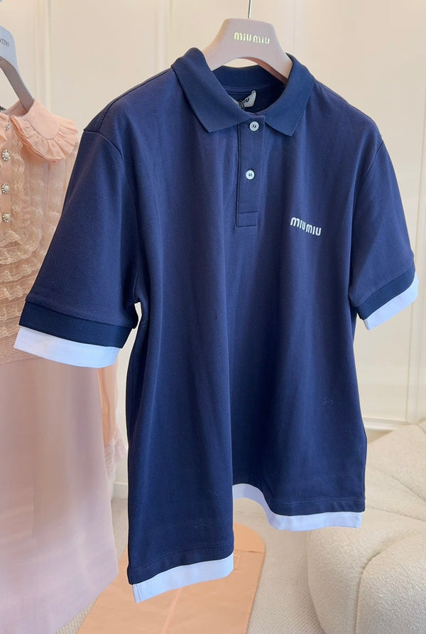Miumiu 2025 Polo Shirt navy Blue Cotton