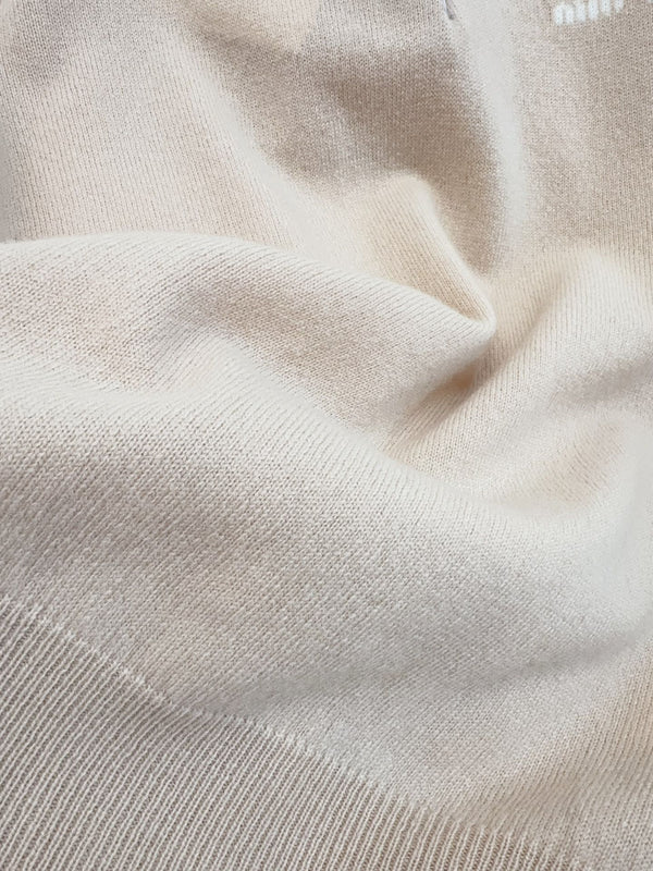 Miu Miu 25 Striped Polo Short-sleeved Sweatshirt Beige Cashmere