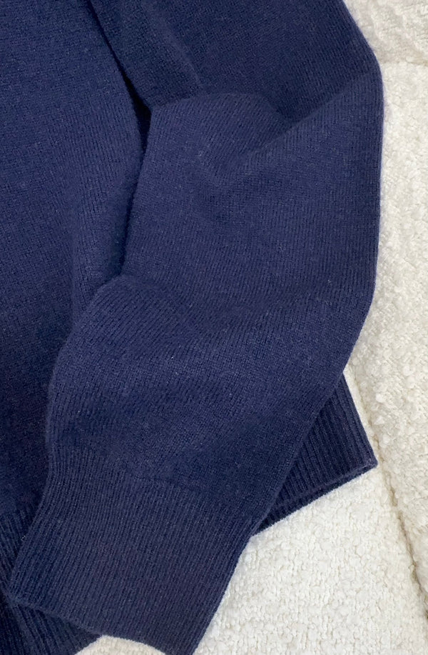 Miu Miu 25 Striped Polo Sweatshirt Dark Blue Cashmere