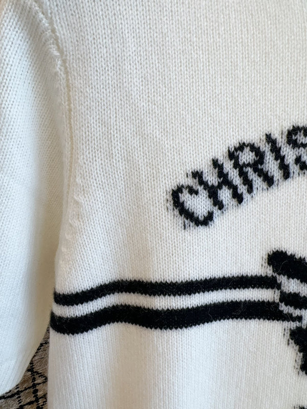 CD 25 Butterfly Knitted Short Sleeves Top White Black Cotton